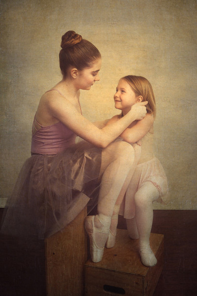 Art Portrait of two ballerina sisters